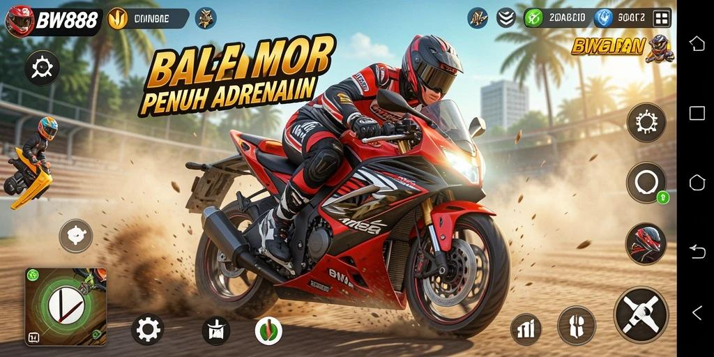 Gameplay mendebarkan di BW888 dengan balapan motor yang cepat dan menantang.