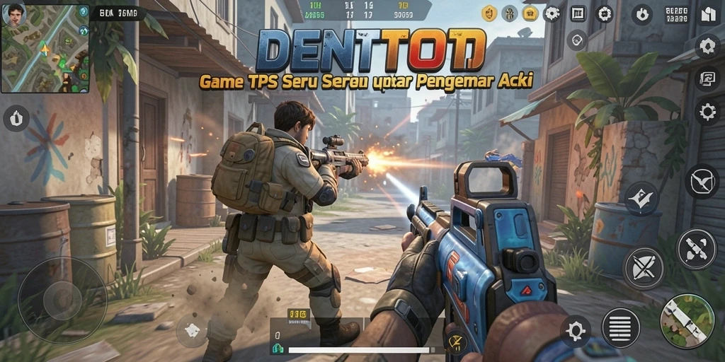 Screenshot DENTOTO menampilkan pertarungan intens dalam gameplay TPS