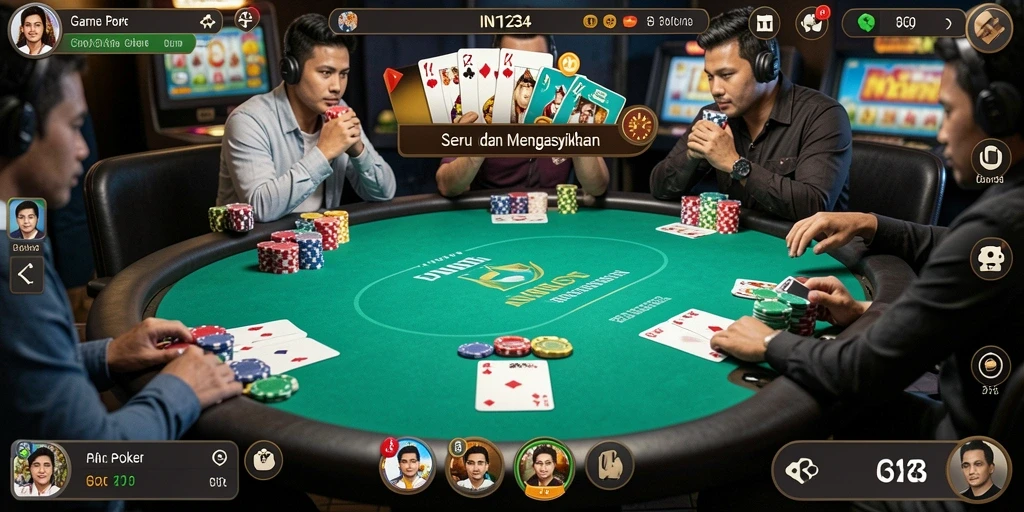 Tampilan gameplay seru di IN1234 dengan aksi Poker yang mendebarkan.