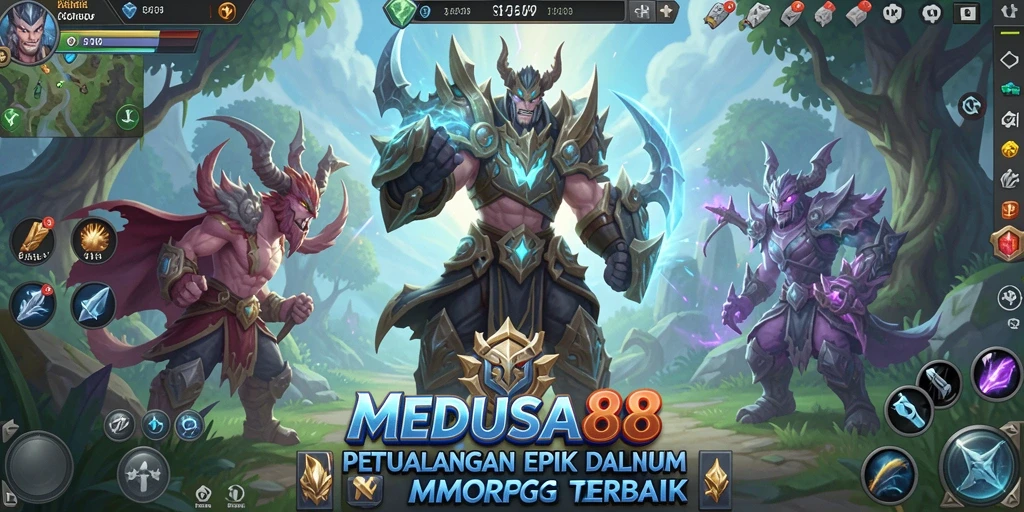 Screenshot permainan MEDUSA88 menampilkan aksi pertarungan seru dalam dunia MMORPG.