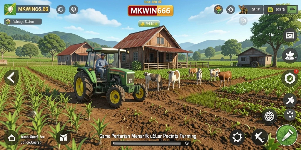 Tangkapan layar gameplay <strong>MKWIN666</strong> menampilkan ladang yang subur dan tanaman yang beragam.