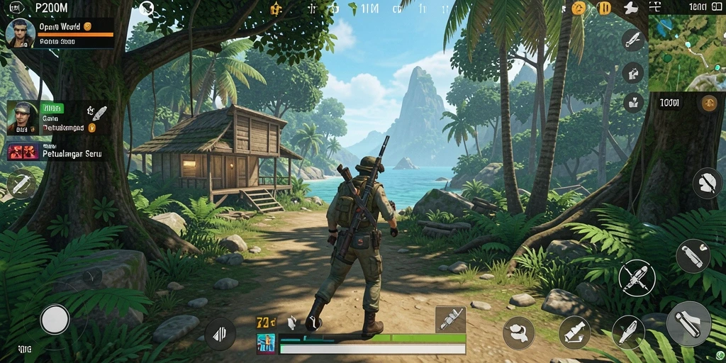 Tampilan gameplay seru dari P200M yang menampilkan eksplorasi dunia Open World.