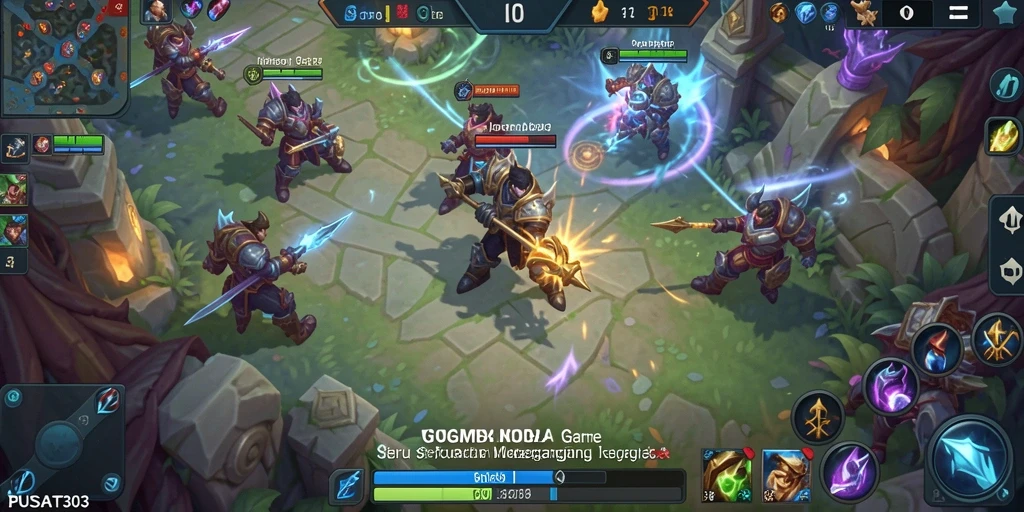 Tampilan gameplay seru dari PUSAT303 dengan pertarungan MOBA yang menarik.