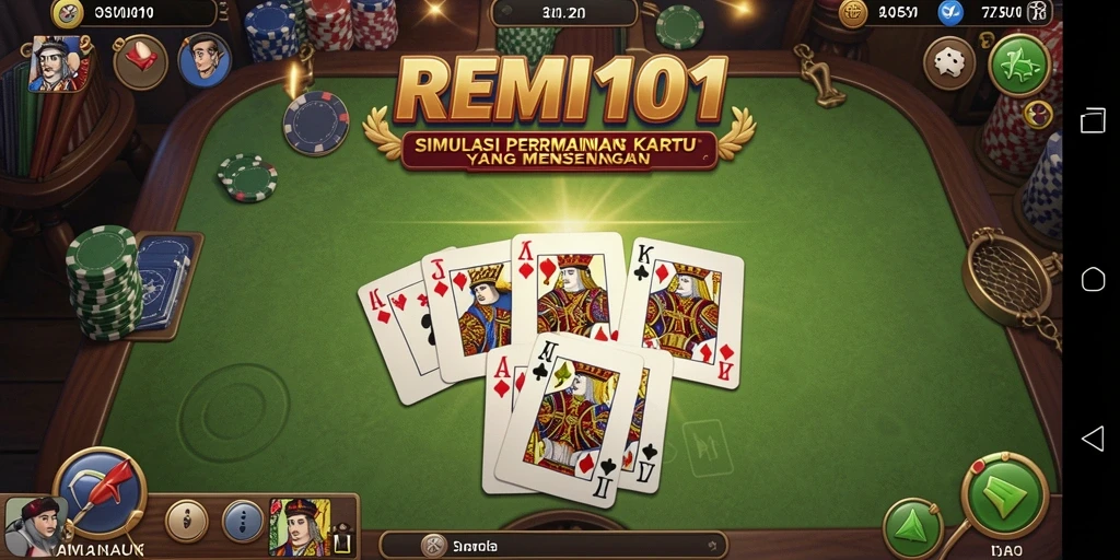 Tampilan gameplay REMI101 yang mengasyikkan dengan berbagai pilihan kartu.