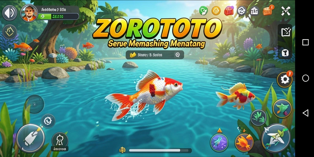 Tampilan gameplay ZOROTOTO yang menarik dengan aksi memancing yang seru.